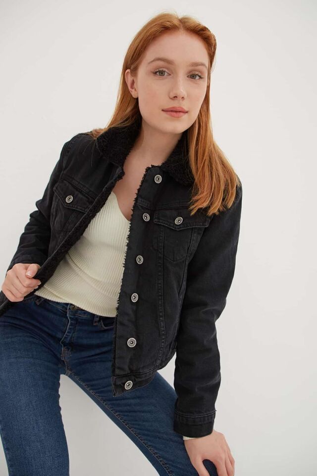 FASHION FRIENDS KADIN İÇİ KÜRKLÜ DENİM CEKET 23K0266K1