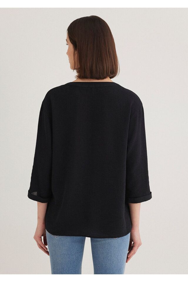 MAVİ KADIN V YAKA UZUN KOLLU BLUZ  Siyah 1210798-900