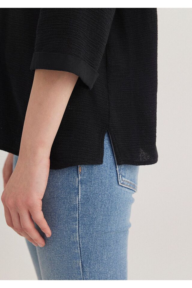 MAVİ KADIN V YAKA UZUN KOLLU BLUZ  Siyah 1210798-900