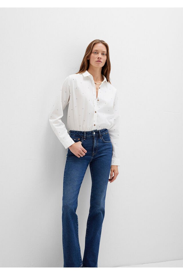 MAVİ KADIN UZUN KOLLU DOKUMA GÖMLEK  White Micro Ca 1211286-91353