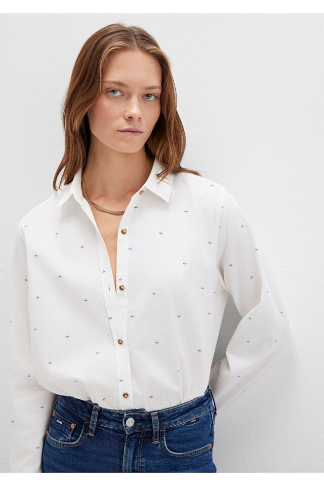 MAVİ KADIN UZUN KOLLU DOKUMA GÖMLEK  White Micro Ca 1211286-91353