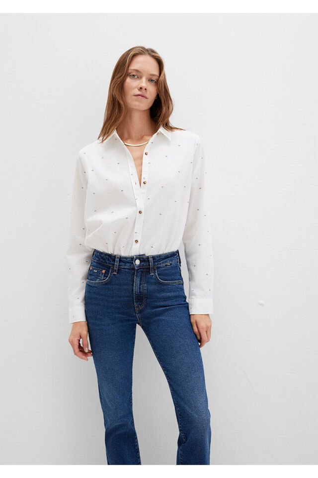 MAVİ KADIN UZUN KOLLU DOKUMA GÖMLEK  White Micro Ca 1211286-91353