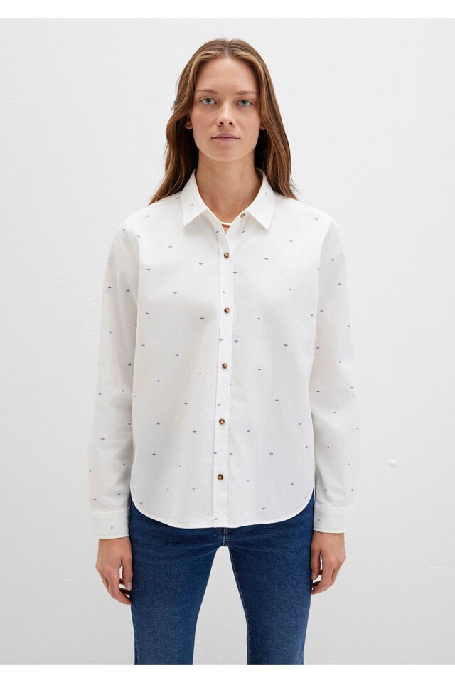 MAVİ KADIN UZUN KOLLU DOKUMA GÖMLEK  White Micro Ca 1211286-91353