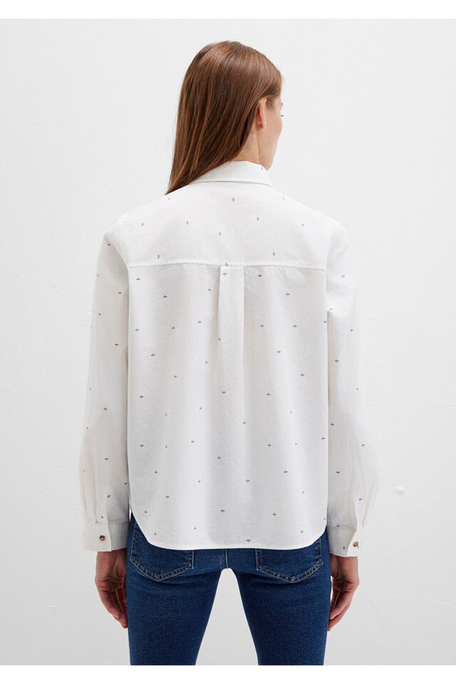 MAVİ KADIN UZUN KOLLU DOKUMA GÖMLEK  White Micro Ca 1211286-91353