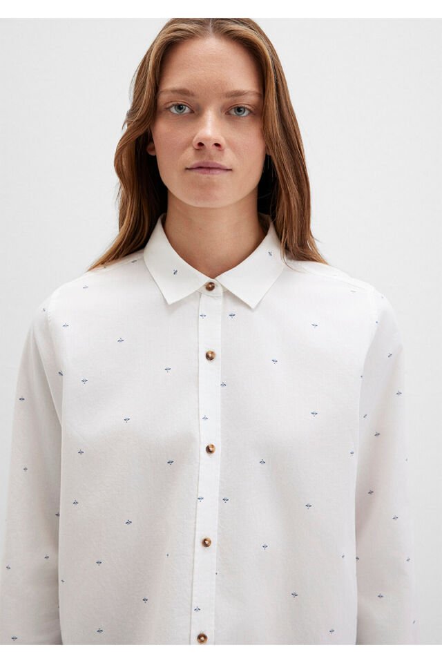 MAVİ KADIN UZUN KOLLU DOKUMA GÖMLEK  White Micro Ca 1211286-91353