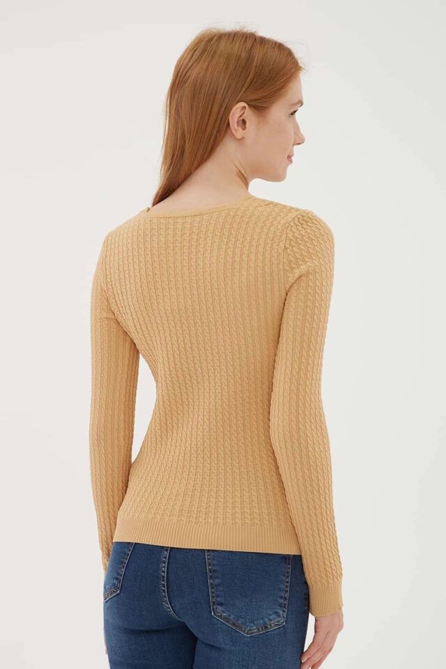 FASHION FRIENDS KADIN KARE YAKA SAÇ ÖRGÜLÜ KAZAK 23K0405K1