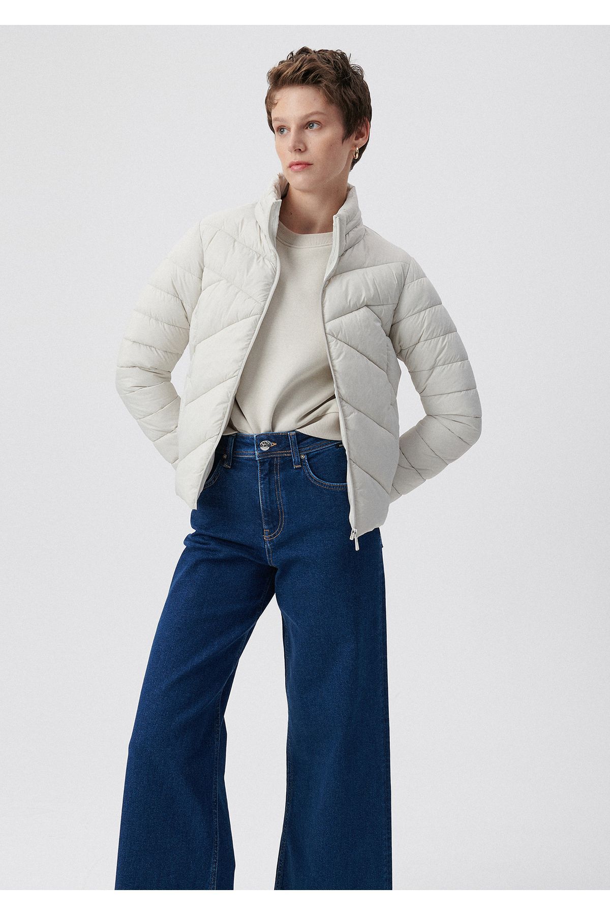 MAVİ KADIN DİK YAKA CEKET Pus Gri 110698-27105 Standart - L