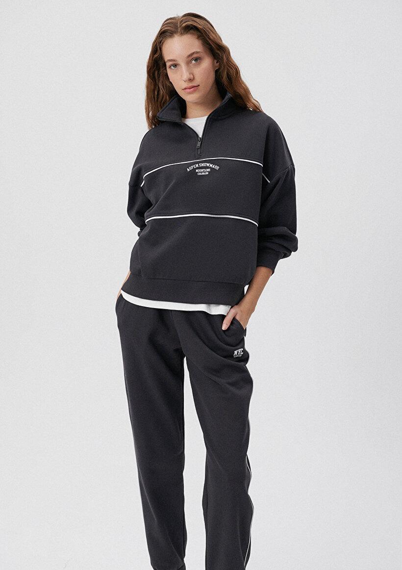 MAVİ KADIN YARIM FERMUARLI SWEATSHIRT Kömür 1S10007-70087