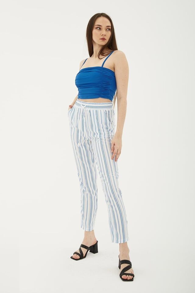 FASHION FRIENDS KADIN ÇİZGİLİ PANTOLON 23Y-PNT0500K1 MAVİ - 36