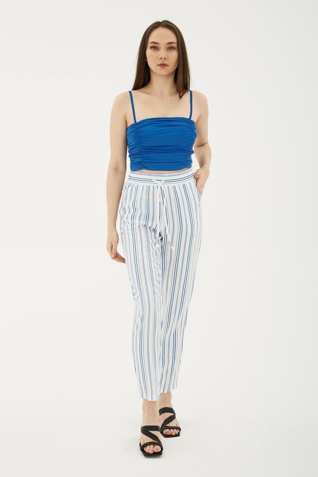 FASHION FRIENDS KADIN ÇİZGİLİ PANTOLON 23Y-PNT0500K1 MAVİ