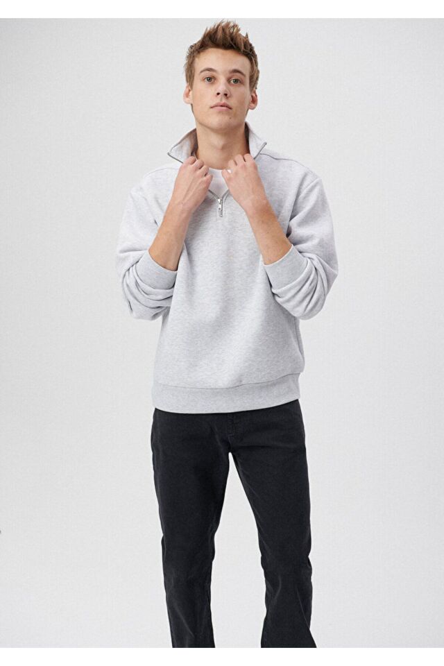 MAVİ ERKEK YARIM FERMUARLI SWEATSHIRT Kar Melanj 0S10034-82498
