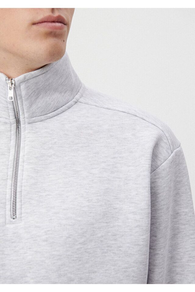 MAVİ ERKEK YARIM FERMUARLI SWEATSHIRT Kar Melanj 0S10034-82498
