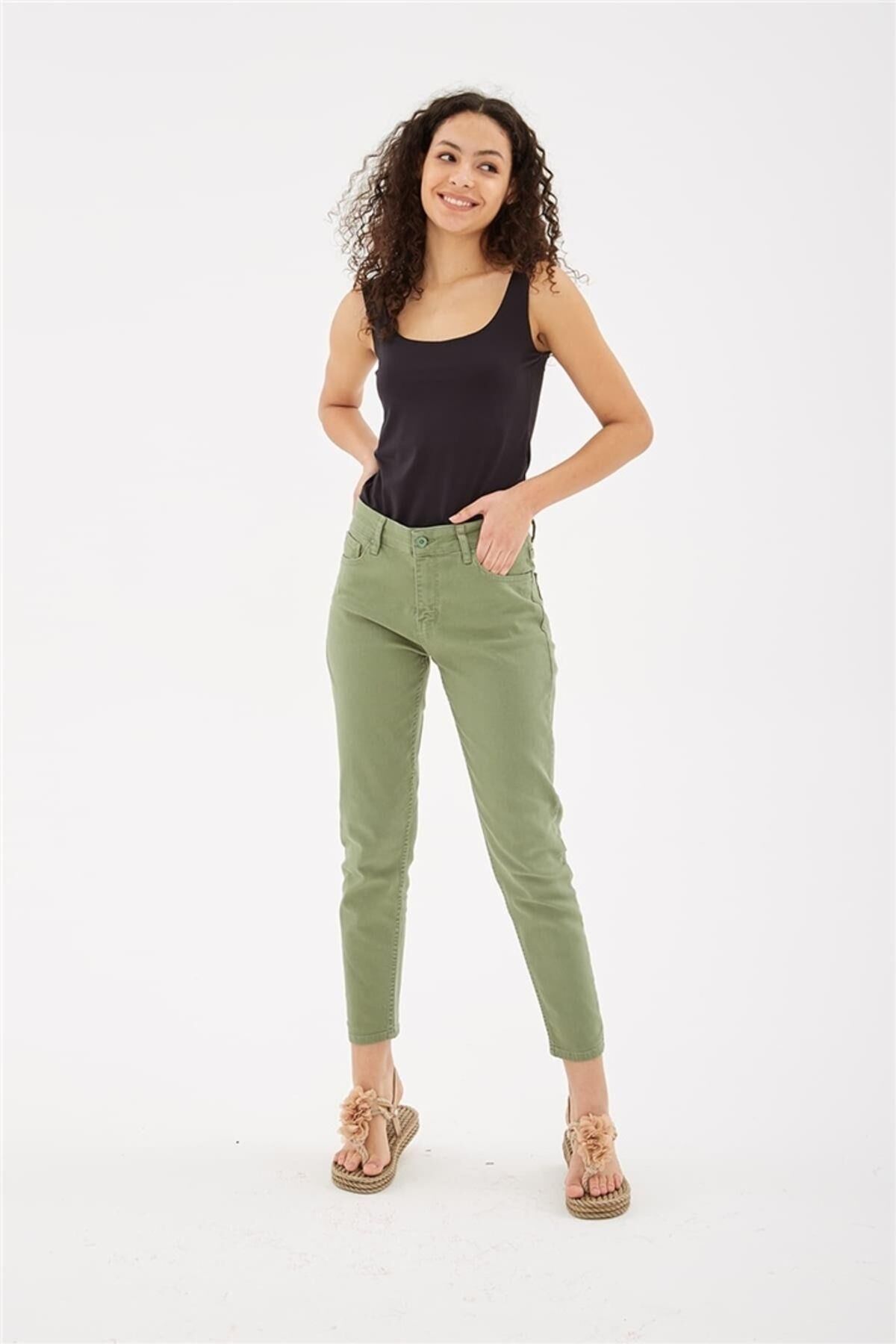 FASHION FRIENDS KADIN MOM PANTOLON 23Y-PNT0534K1 YEŞİL - 34