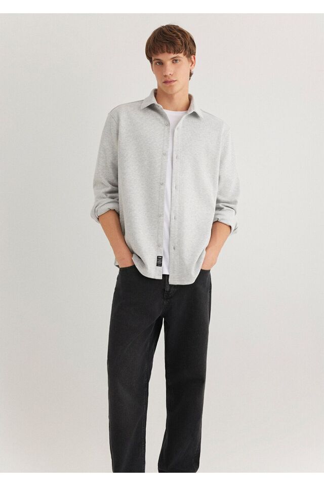 MAVİ ERKEK UZUN KOL GÖMLEK Açık Gri Melanj 0211364-80196