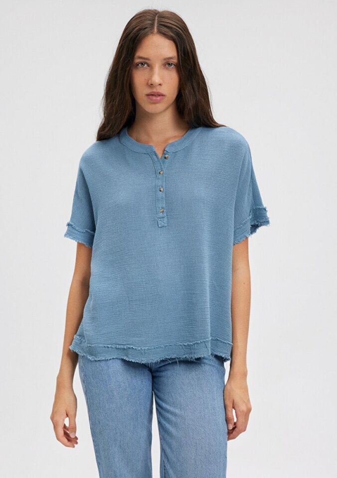 MAVİ KADIN KISA KOLLU BLUZ Dirty Blue 1210489-70749