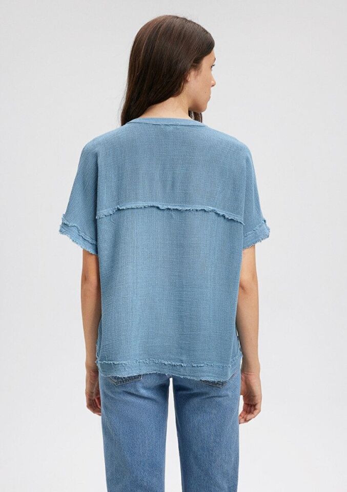 MAVİ KADIN KISA KOLLU BLUZ Dirty Blue 1210489-70749