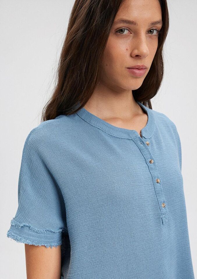MAVİ KADIN KISA KOLLU BLUZ Dirty Blue 1210489-70749