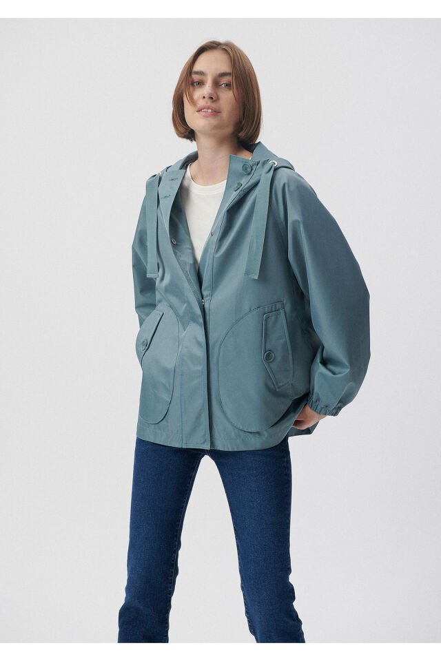 MAVİ KADIN KAPÜŞONLU CEKET Göl Mavisi 1110014-81324 MAVİ - M