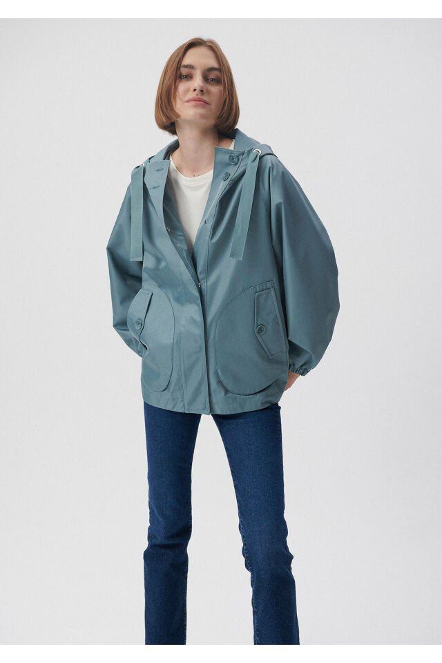 MAVİ KADIN KAPÜŞONLU CEKET Göl Mavisi 1110014-81324 MAVİ - S