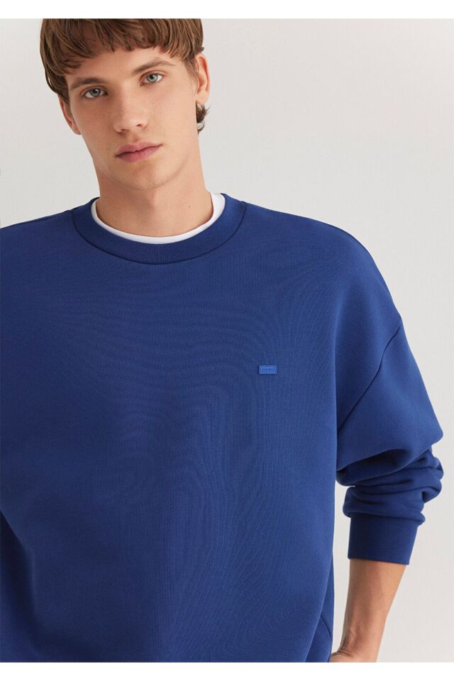 MAVİ ERKEK BİSİKLET YAKA SWEATSHIRT  Koyu Saks Mavi 0S10348-70722