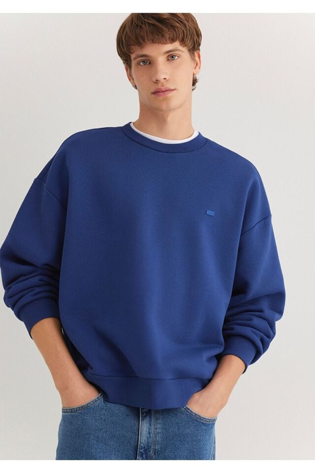 MAVİ ERKEK BİSİKLET YAKA SWEATSHIRT  Koyu Saks Mavi 0S10348-70722