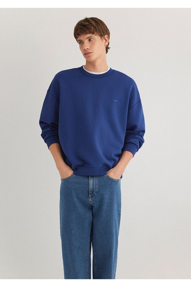MAVİ ERKEK BİSİKLET YAKA SWEATSHIRT  Koyu Saks Mavi 0S10348-70722