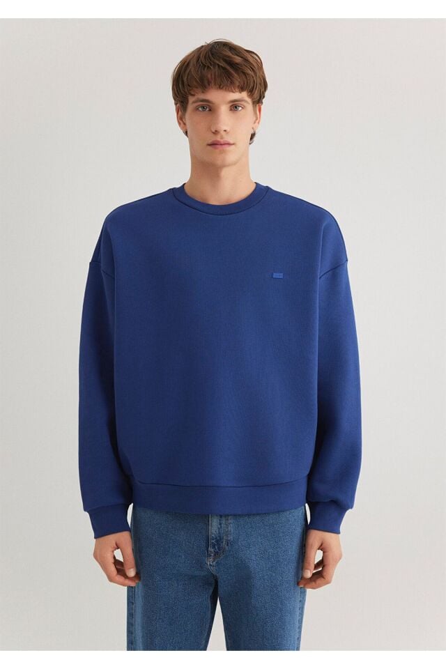 MAVİ ERKEK BİSİKLET YAKA SWEATSHIRT  Koyu Saks Mavi 0S10348-70722