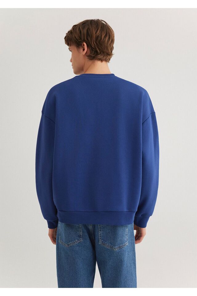 MAVİ ERKEK BİSİKLET YAKA SWEATSHIRT  Koyu Saks Mavi 0S10348-70722