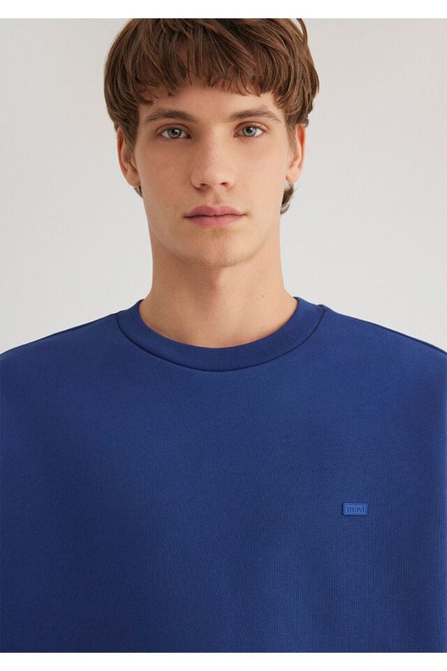 MAVİ ERKEK BİSİKLET YAKA SWEATSHIRT  Koyu Saks Mavi 0S10348-70722