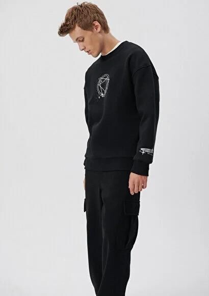 MAVİ ERKEK BASKILI BİSİKLET YAKA SWEATSHIRT Siyah 0S10042-900