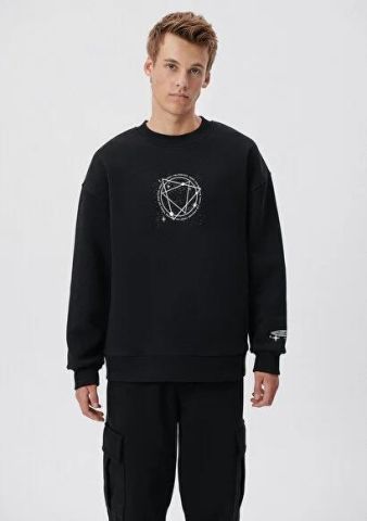 MAVİ ERKEK BASKILI BİSİKLET YAKA SWEATSHIRT Siyah 0S10042-900