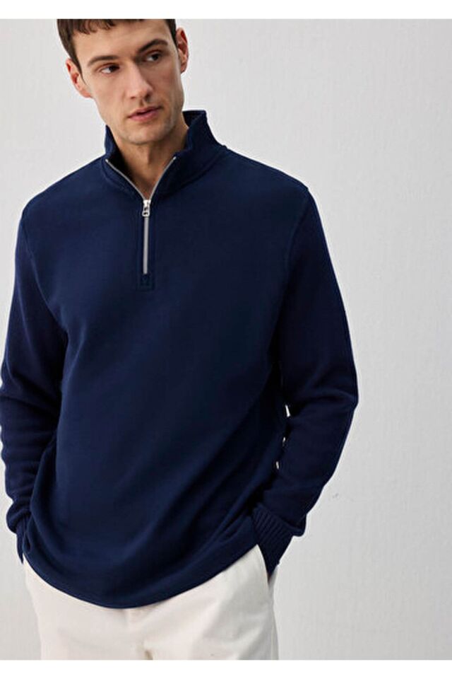 MAVİ ERKEK HALF ZIP SWEATSHIRT Derin Lacivert 0S10319-70497