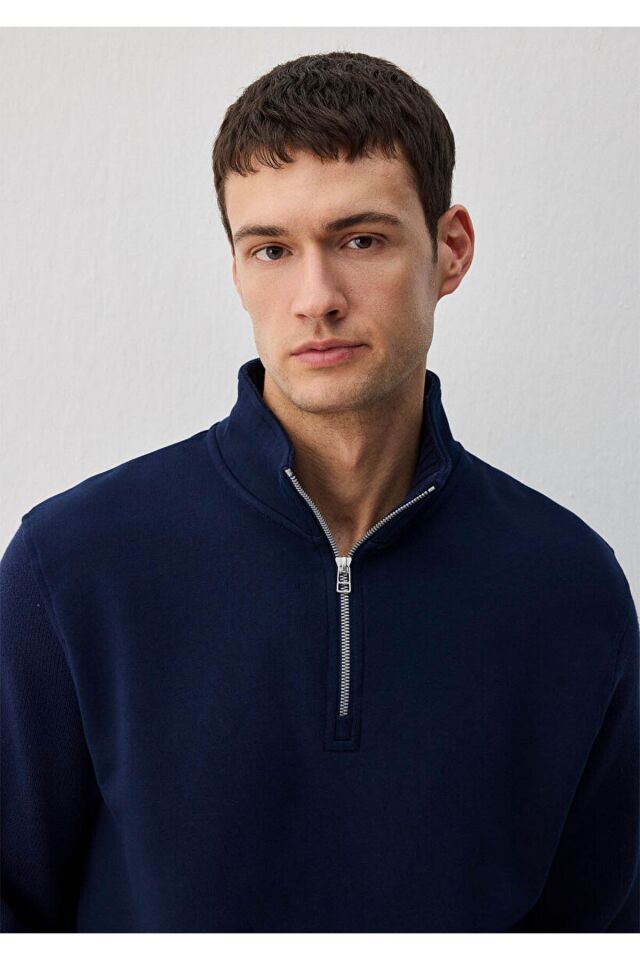 MAVİ ERKEK HALF ZIP SWEATSHIRT Derin Lacivert 0S10319-70497