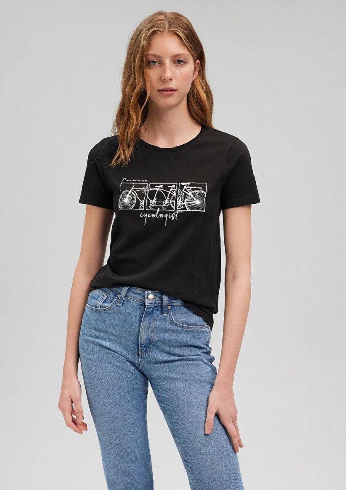 MAVİ KADIN BİSİKLET BASKILI GRAFIK TIŞORT Siyah 1612217-900