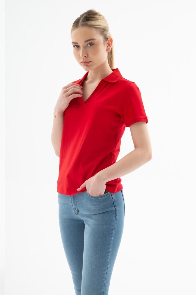 FASHION FRIENDS KADIN POLO V YAKA T-SHİRT 25Y0603K1