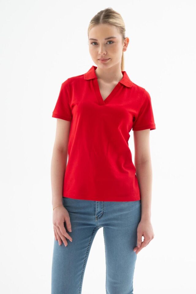 FASHION FRIENDS KADIN POLO V YAKA T-SHİRT 25Y0603K1