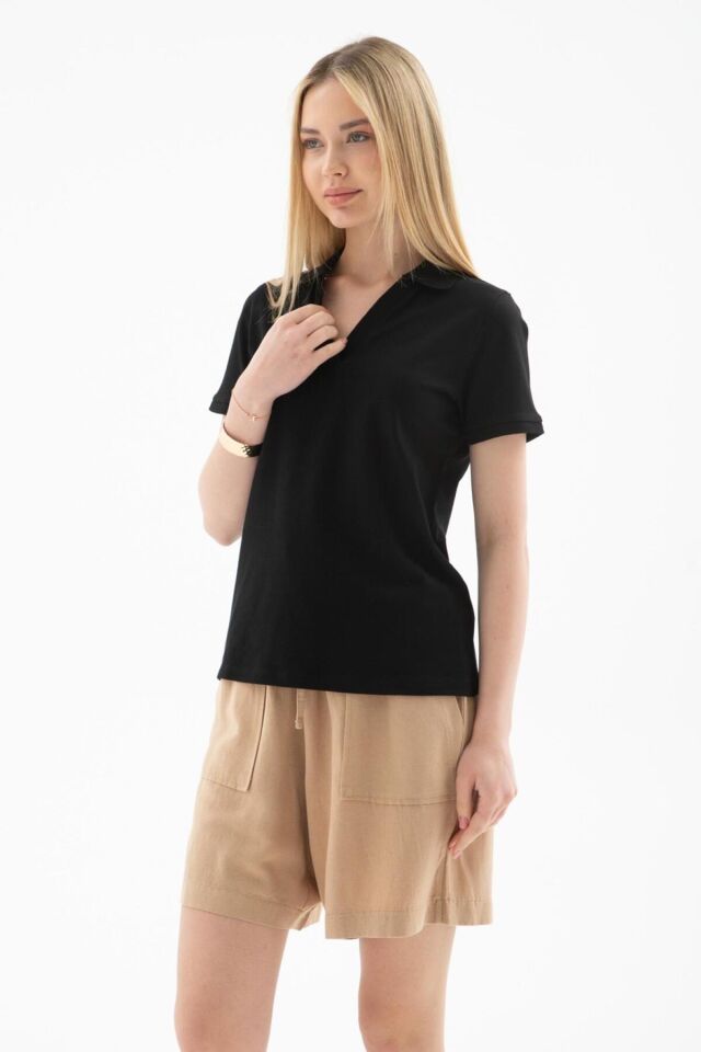 FASHION FRIENDS KADIN POLO V YAKA T-SHİRT 25Y0603K1
