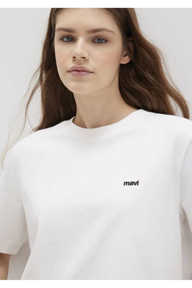 MAVİ KADIN KISA KOLLU TİŞÖRT Kırık Beyaz 1612122-70057