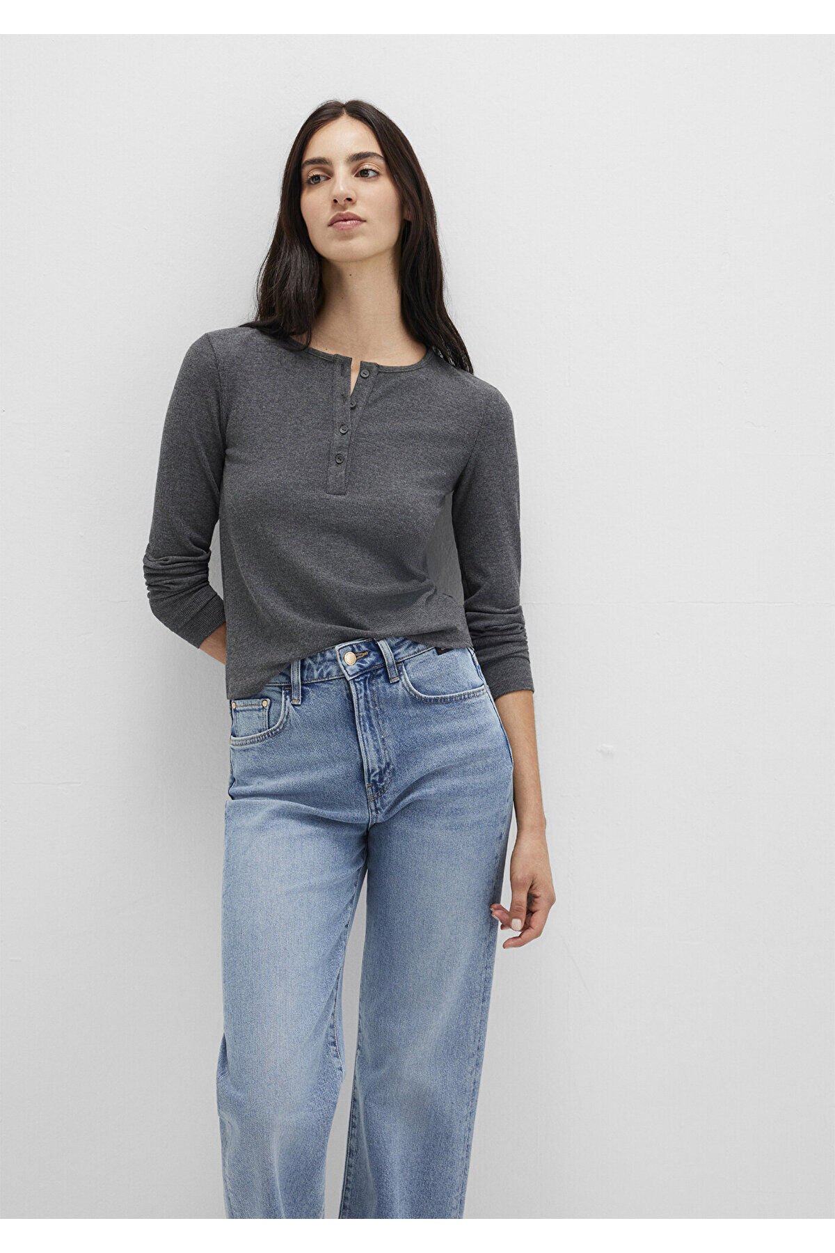 MAVİ KADIN YARIM DÜĞMELİ BASİC Koyu Gri Melanj 1613621-80024