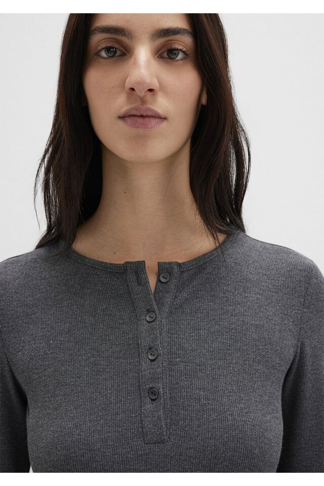 MAVİ KADIN YARIM DÜĞMELİ BASİC Koyu Gri Melanj 1613621-80024