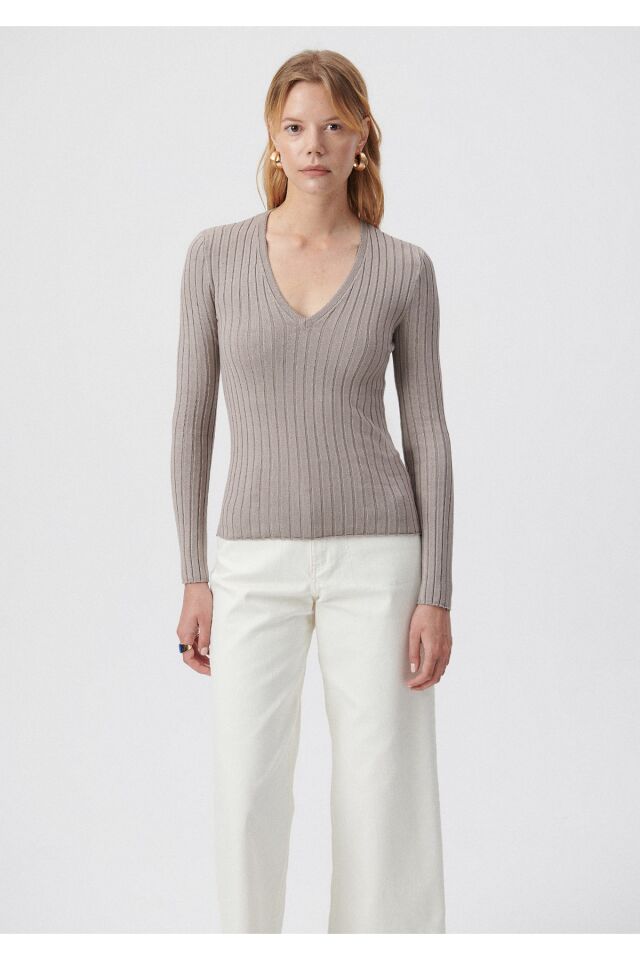 MAVİ KADIN V YAKA KAZAK Satellite 1710300-85322 GRİ - XS