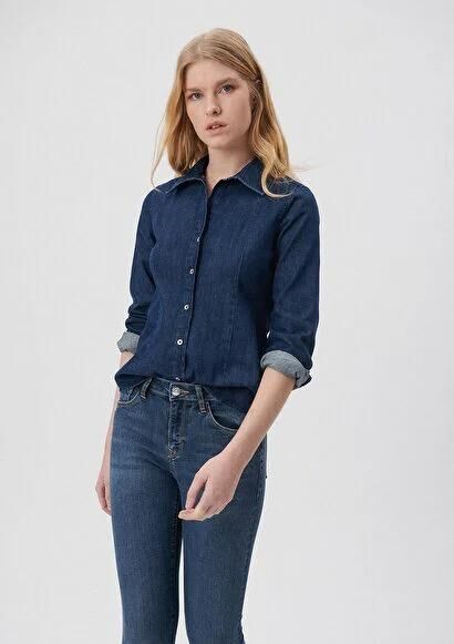 MAVİ KADIN DENİM GÖRÜNÜMLÜ GÖMLEK DARK INDIGO 1210625-85481