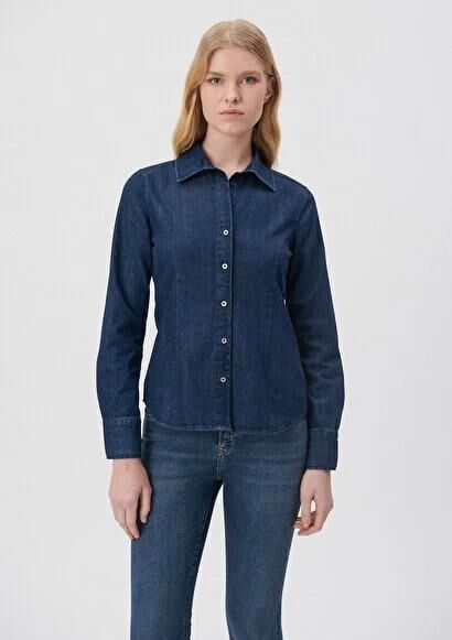 MAVİ KADIN DENİM GÖRÜNÜMLÜ GÖMLEK DARK INDIGO 1210625-85481