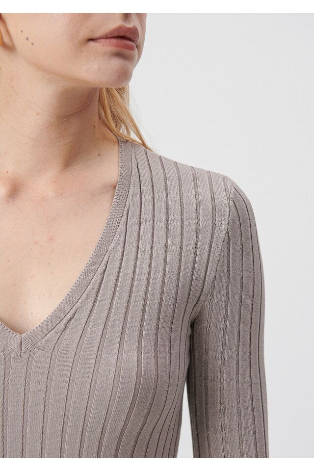 MAVİ KADIN V YAKA KAZAK Satellite 1710300-85322 GRİ - M