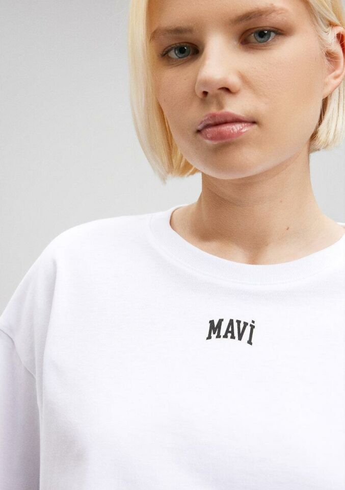 MAVİ KADIN YUVARLAK YAKA KISA KOLLU TİŞÖRT Beyaz 1611585-620