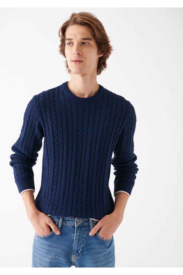 MAVİ ERKEK BİSİKLET YAKA KAZAK Gece Lacivert 0710040-70490