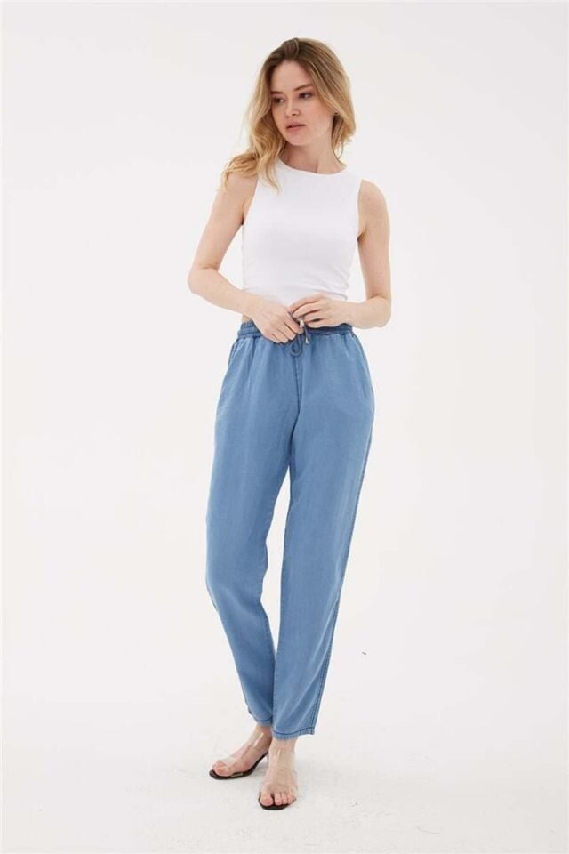 FASHION FRIENDS KADIN BELİ BAĞLAMALI DENİM PANTOLON 23Y-PNT0657K1