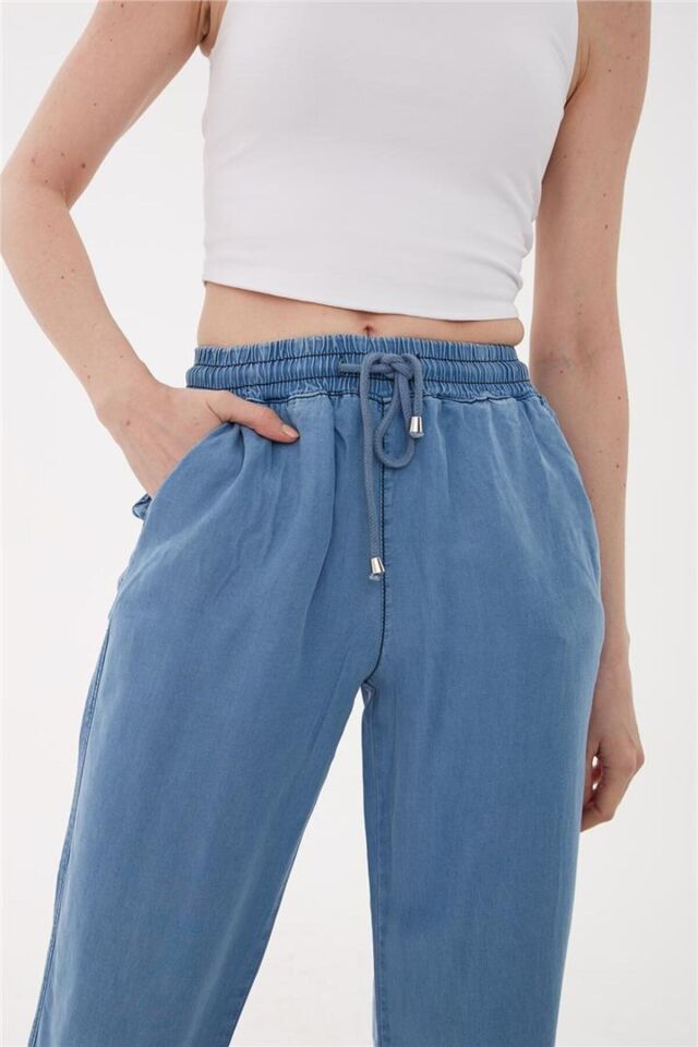 FASHION FRIENDS KADIN BELİ BAĞLAMALI DENİM PANTOLON 23Y-PNT0657K1 MAVİ - 34