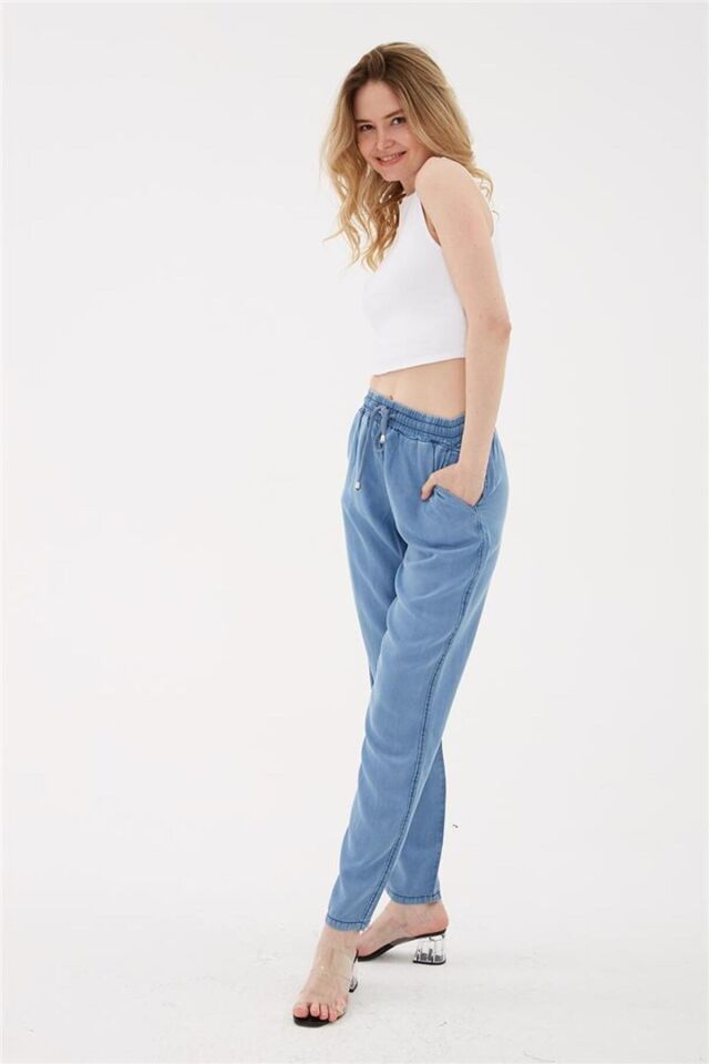 FASHION FRIENDS KADIN BELİ BAĞLAMALI DENİM PANTOLON 23Y-PNT0657K1 MAVİ - 38
