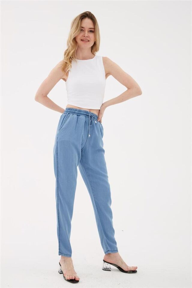 FASHION FRIENDS KADIN BELİ BAĞLAMALI DENİM PANTOLON 23Y-PNT0657K1 MAVİ - 38